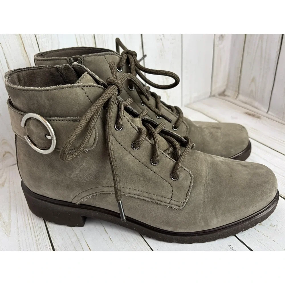 Munro American Bradley II Olive Green Nubuck Lace Up Side Zip Ankle Boot 9M $250